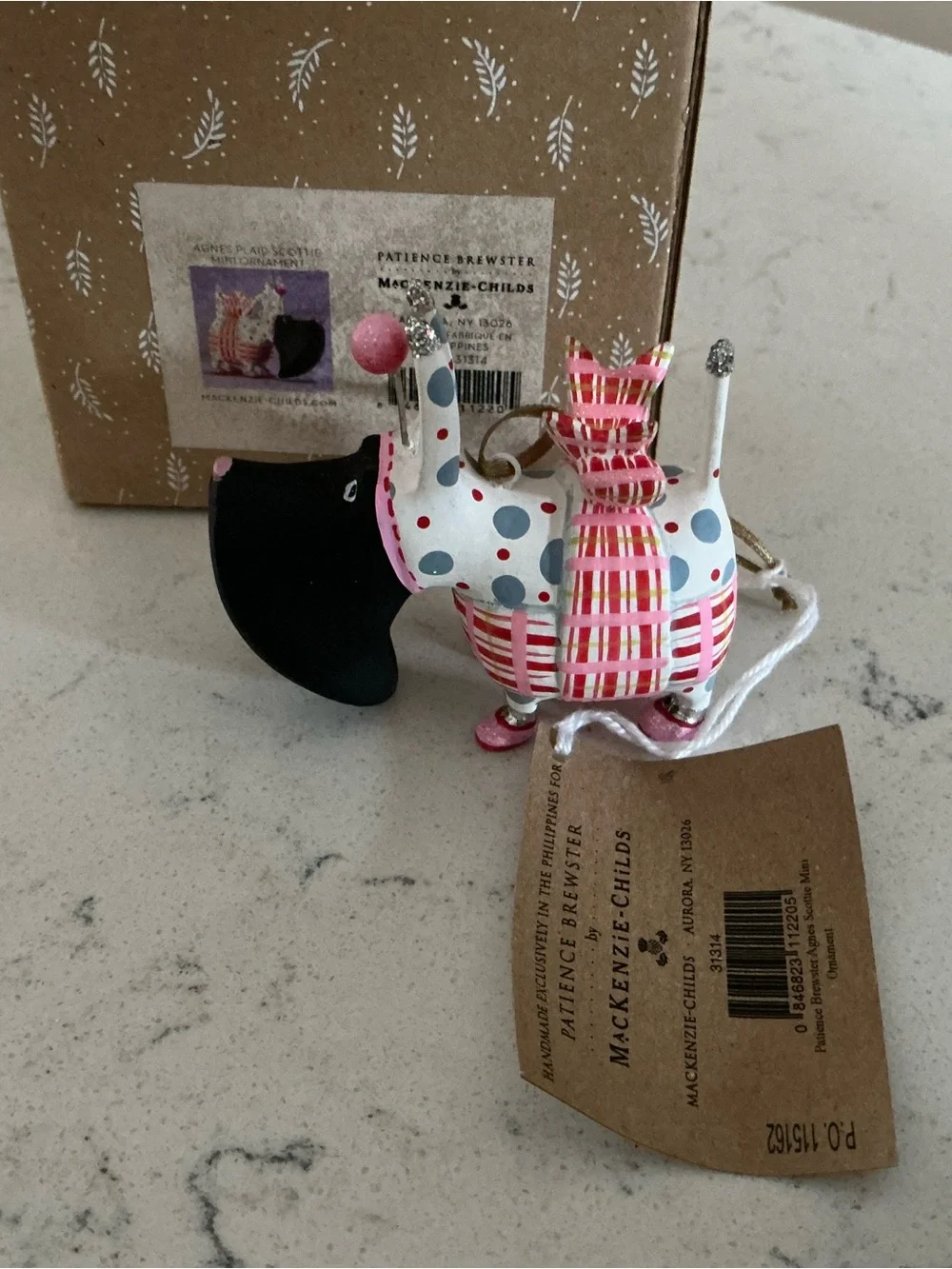 McKenzie Childs Agne’s plaid Scottie dog mini ornament
